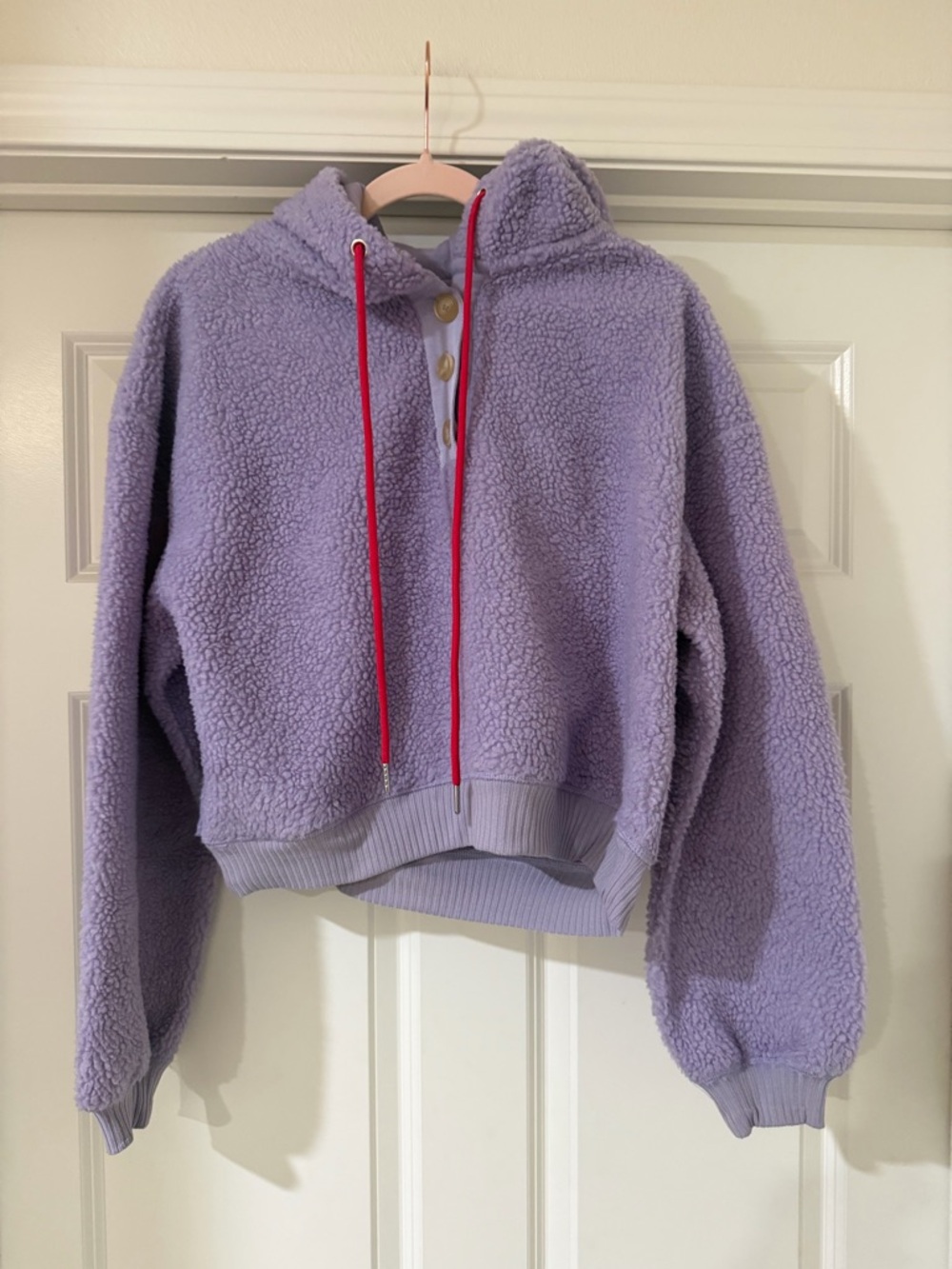 Anthropologie Porridge Quinn Sherpa Cropped Fleece Pullover Hoodie Size Small - Picture 2 of 2